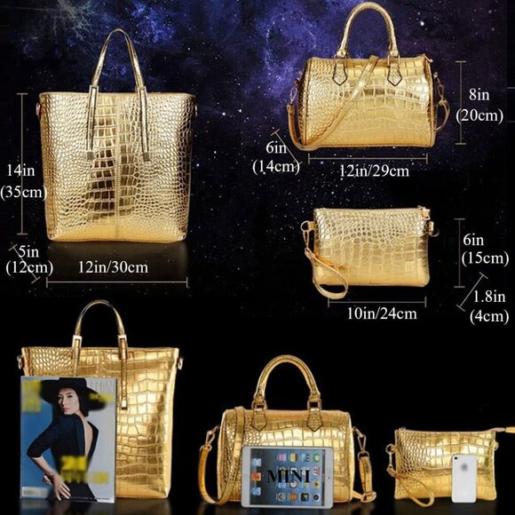 Women Handbag Set Leather Crocodile Pattern Tote Purse Wallet Shoulder Bags - Picture 2 of 7